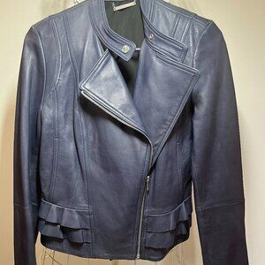 Diane von Furstenberg Leather Moto Jacket – Medium, Ruffled & Edgy Zippers